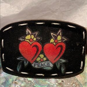 Peace two hearts stitched belt buckle